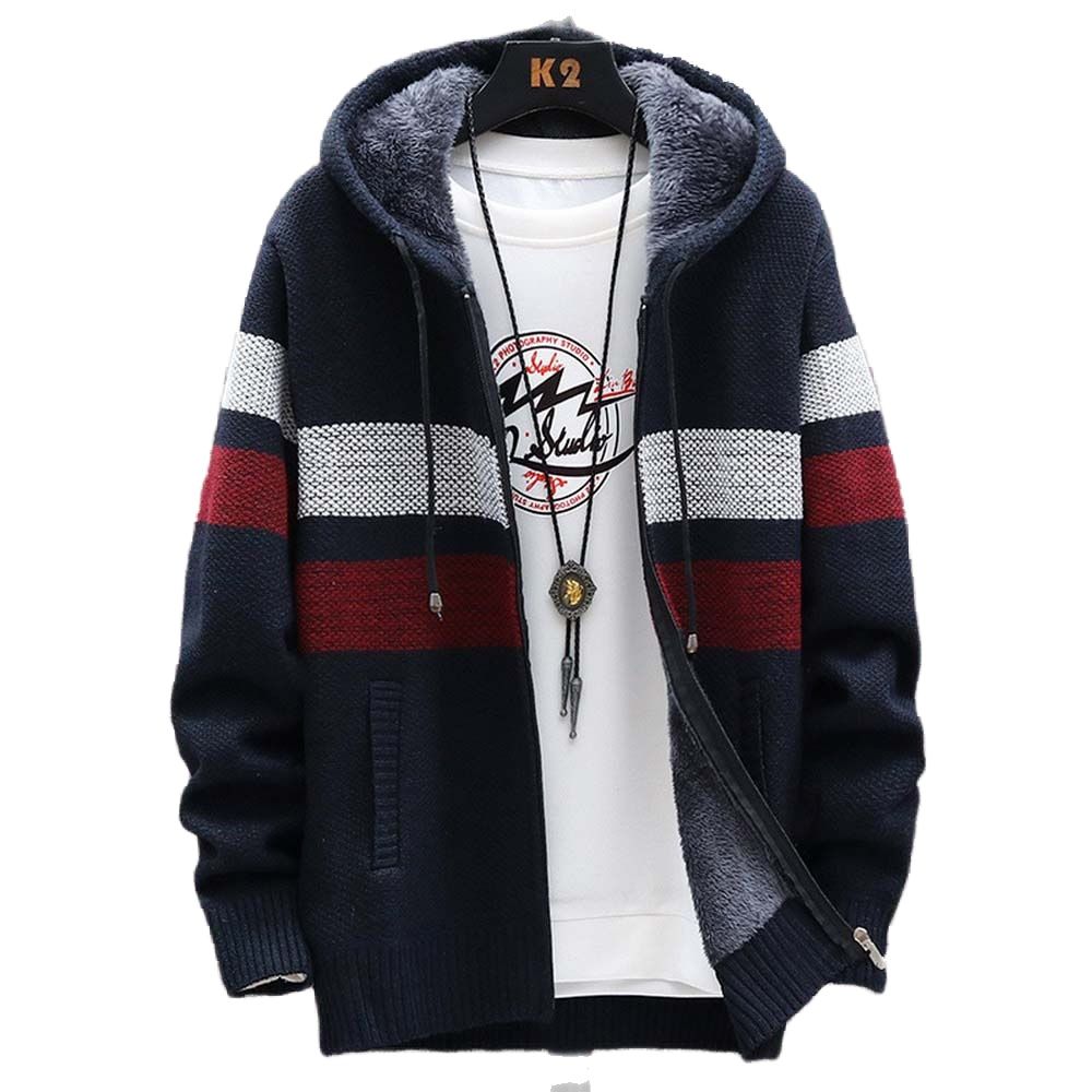 Fleece Hoodie Lined - Camisola listrada masculina casaco de lã