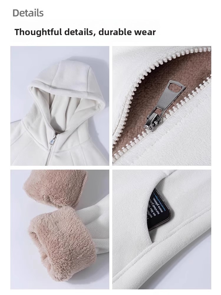 Jaqueta Feminina de Lã Grossa  - Fleece Hoodie Lined avaliação e preço